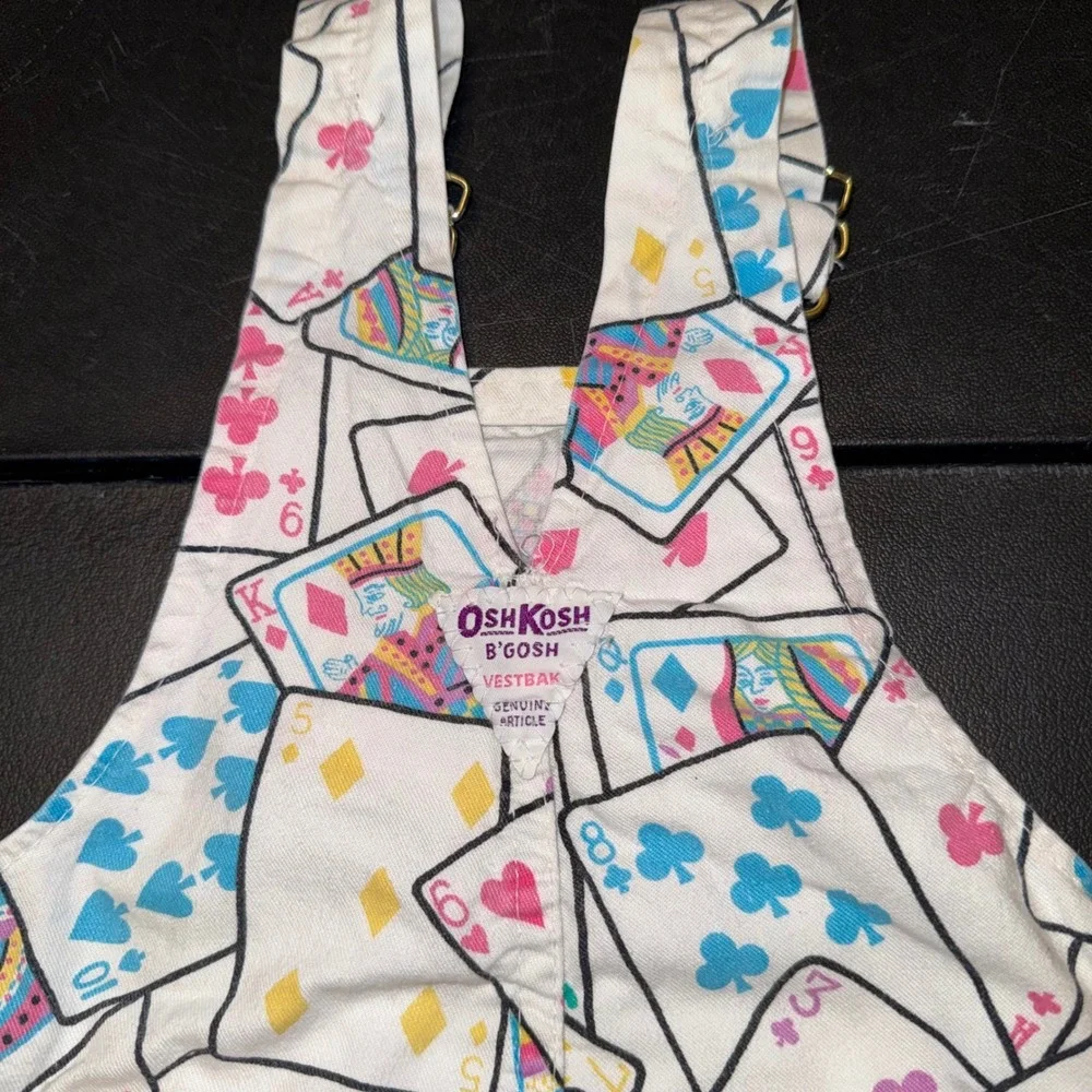 Vintage OshKosh B'Gosh Vestbak Playing Cards Print Overalls USA 2T Rare 90s